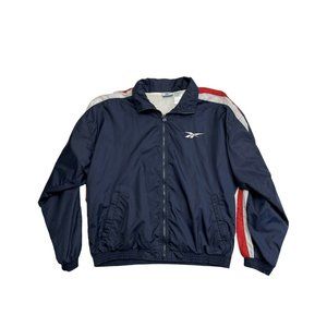 Reebok Classic Vintage Track Jacket Navy Blue Size Medium Poly Lined Great Cond.